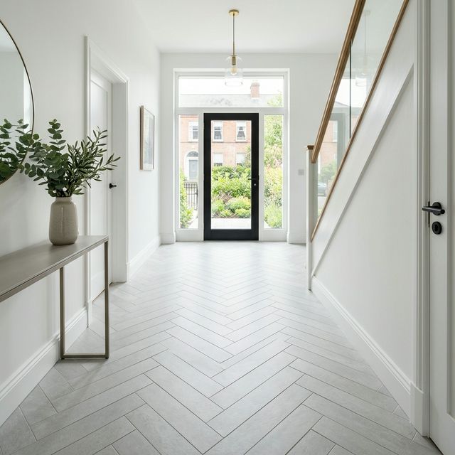 Herringbone floor tiling Dublin hallway - TilePro Ireland