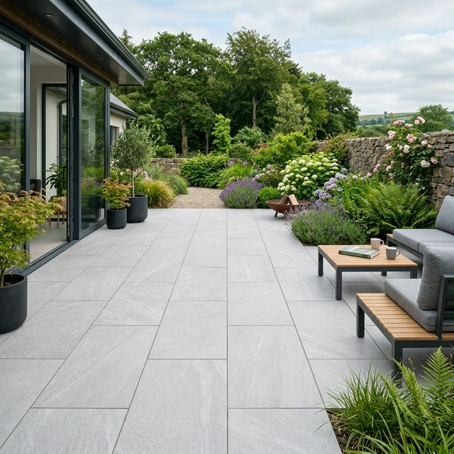 Outdoor porcelain patio tiling Dublin garden